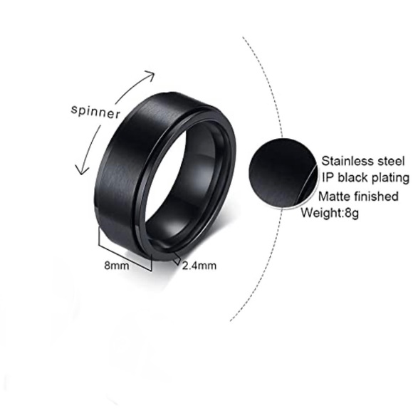 Stainless Steel Celtic Dragon Unisex Black Fidget Spinner Ring, size 10 - Picture 6 of 10